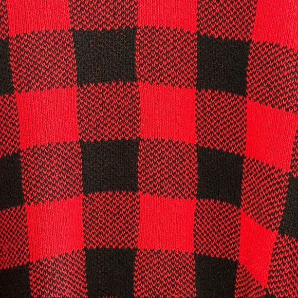 Buffalo Check Red and Black Cotton Country Slouchy Christmas Sweater Size L - Picture 7 of 11